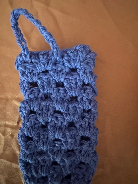 Handmade  Crochet Soap Saver Scrubbie Pouch - Blue - Picture 3 of 4